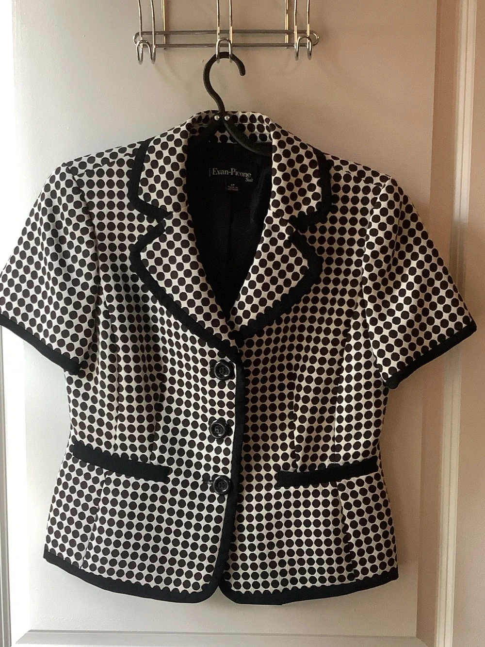 Evan Picone Black and White Polka Dot Short Sleeve Blazer